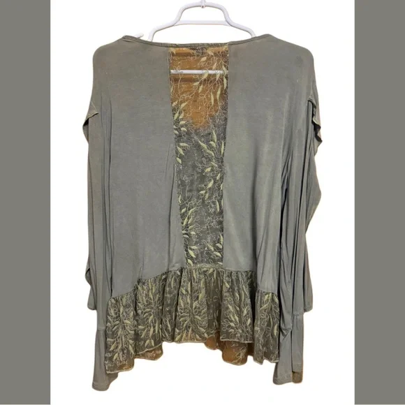 🌾 POL Boutique Boho Lace Patchwork Top Large Flowy Hi Low Cottagecore Soft 💚 - Picture 2 of 3